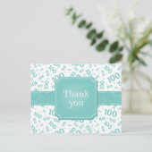 Carte Postale Thank You 100th Number Pattern Teal/White (Debout devant)