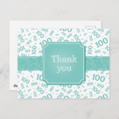 Carte Postale Thank You 100th Number Pattern Teal/White (Devant / Derrière)