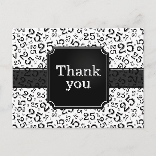 Carte Postale Thank You 25 Number Pattern Black/White (Devant)