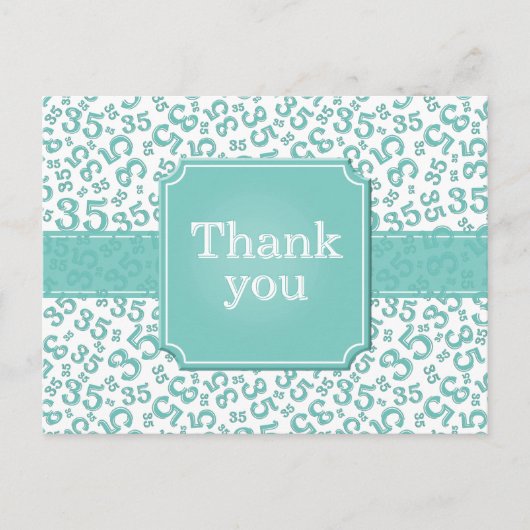 Carte Postale Thank You 35 Number Pattern Teal/White (Devant)