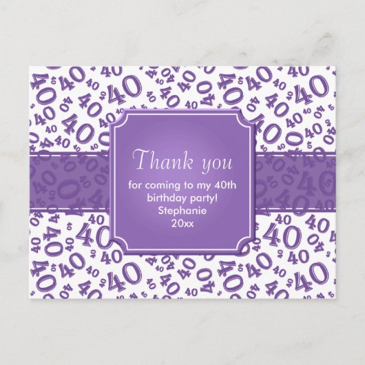 Carte Postale Thank You 40 Number Pattern Purple/White (Devant)
