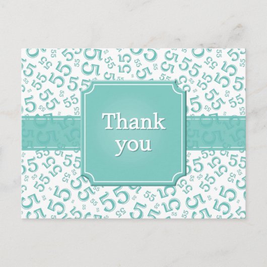 Carte Postale Thank You 55 Number Pattern Teal/White (Devant)