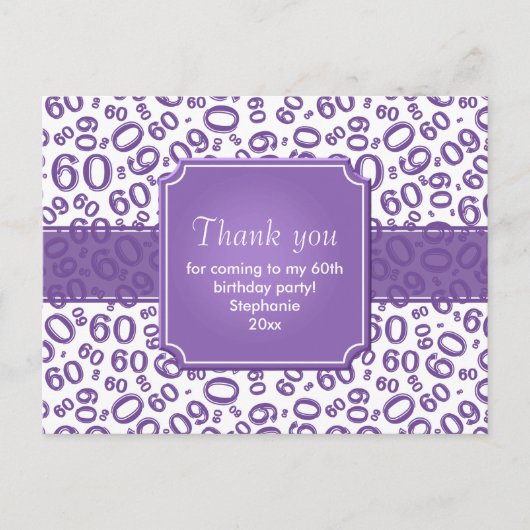 Carte Postale Thank You 60 Random Number Pattern Purple/White (Devant)