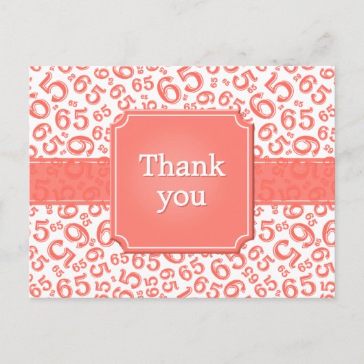 Carte Postale Thank You 65 Number Pattern Coral/White (Devant)