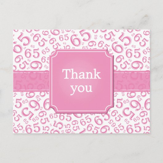 Carte Postale Thank You 65 Number Pattern Pink/White (Devant)