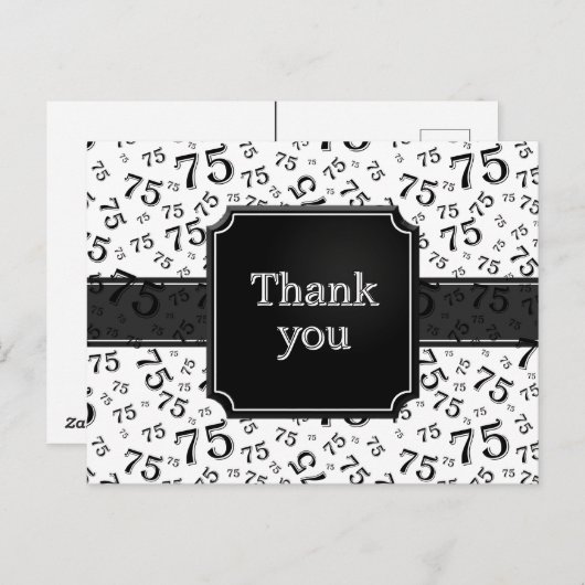 Carte Postale Thank You 75 Number Pattern Black/White Postcard (Devant / Derrière)