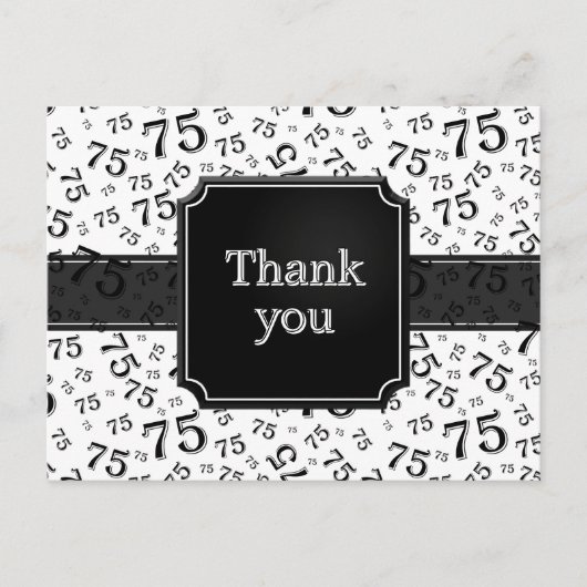 Carte Postale Thank You 75 Number Pattern Black/White Postcard (Devant)