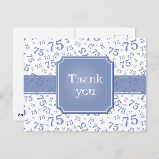 Carte Postale Thank You 75 Number Pattern Blue/White Postcard (Devant / Derrière)