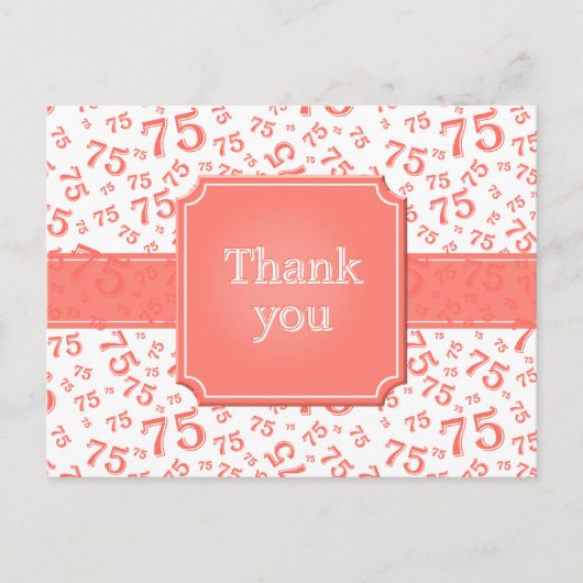 Carte Postale Thank You 75 Number Pattern Coral/White (Devant)