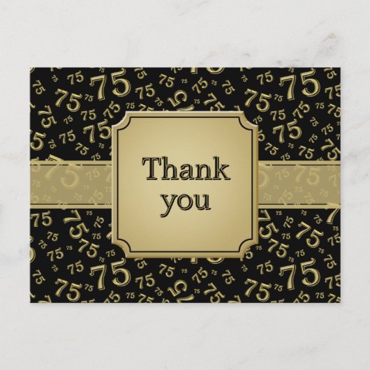 Carte Postale Thank You 75 Number Pattern Gold/Black (Devant)