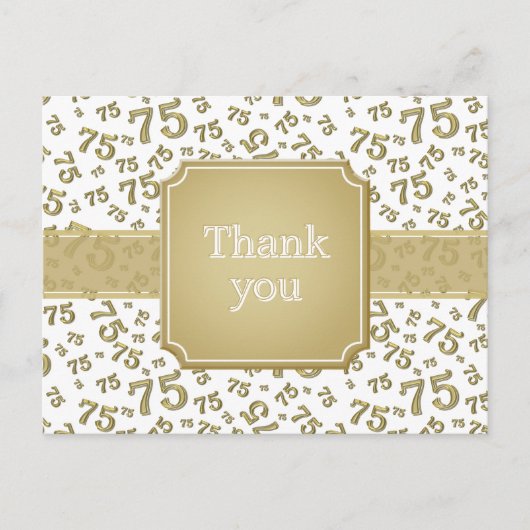 Carte Postale Thank You 75 Number Pattern Gold/White (Devant)