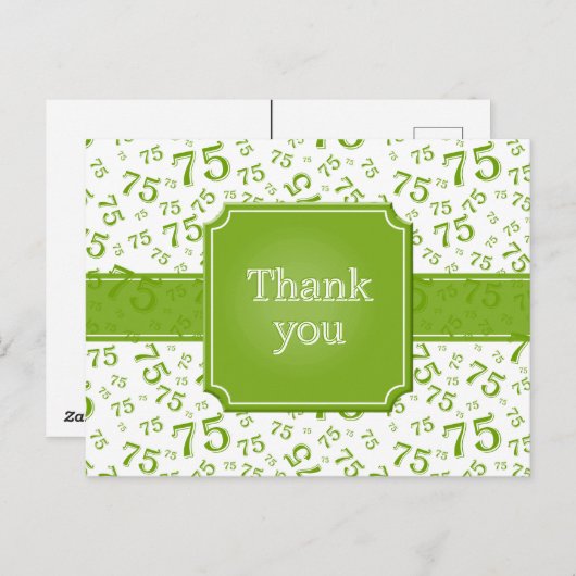 Carte Postale Thank You 75 Number Pattern Green/White Postcard (Devant / Derrière)