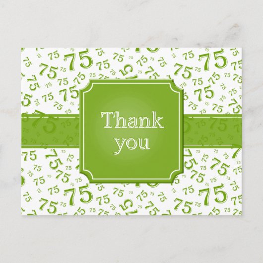 Carte Postale Thank You 75 Number Pattern Green/White Postcard (Devant)