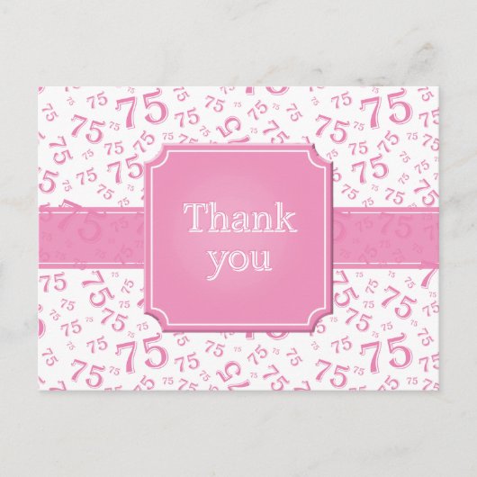 Carte Postale Thank You 75 Number Pattern Pink/White Postcard (Devant)