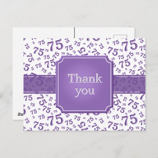 Carte Postale Thank You 75 Number Pattern Purple/White (Devant / Derrière)