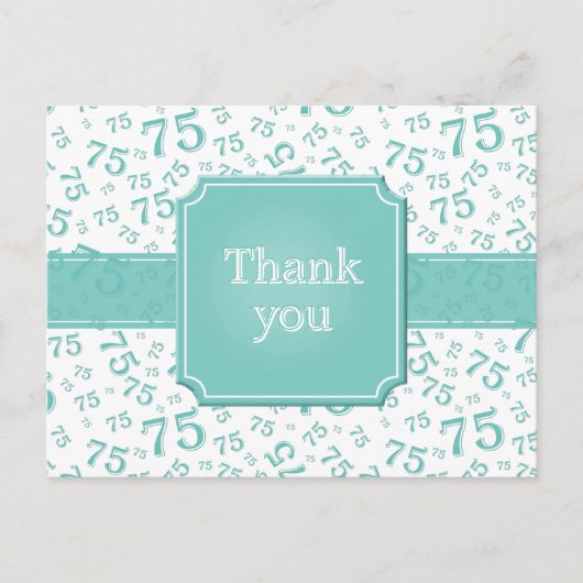 Carte Postale Thank You 75 Number Pattern Teal/White (Devant)