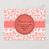 Carte Postale Thank You: 80th Coral/White Number Pattern (Devant)