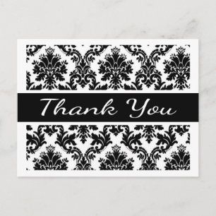 Carte Postale Thank You Black And White Damask Floral Postcard