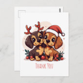 Carte Postale Thank You Christmas Dachshund Dogs (Devant / Derrière)
