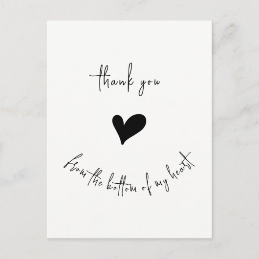 Carte Postale Thank You From Bottom of my Heart Cute Minimalist (Devant)