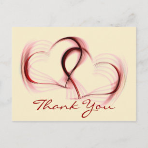 Carte Postale Thank You Hearts Pink & Red Greeting Postcard
