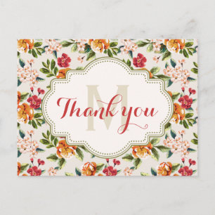 Carte Postale Thank You - Monogram Elegant Beautiful Floral
