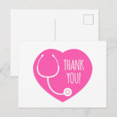 Carte Postale Thank You | Pink Heart Stethoscope (Devant / Derrière)