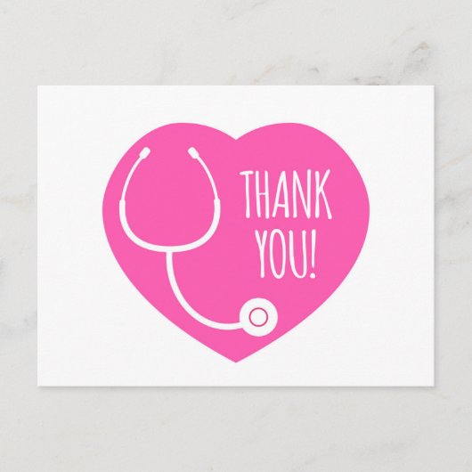 Carte Postale Thank You | Pink Heart Stethoscope (Devant)