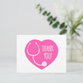 Carte Postale Thank You | Pink Heart Stethoscope (Debout devant)