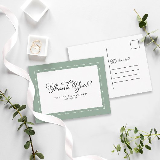 Carte Postale Thank You Wedding Modern Calligraphy Sage Green