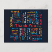 Carte Postale Thank You Word Cloud 5 Languages Black Background (Devant)