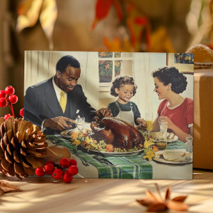 Carte Postale Thankesgiving Vintage Turquie Dîner en famille