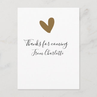 Carte Postale thanks for coming add name text message gold heart
