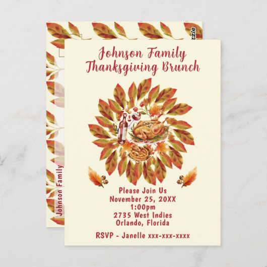 Carte Postale Thanksgiving Brunch Automne Fête Scène (Devant / Derrière)