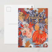 Carte Postale Thanksgiving feuilles d'automne reconnaissante fil (Devant / Derrière)