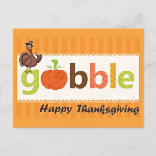 Carte Postale Thanksgiving mignon Drôle Turquie Gobble