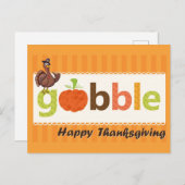 Carte Postale Thanksgiving mignon Drôle Turquie Gobble (Devant / Derrière)
