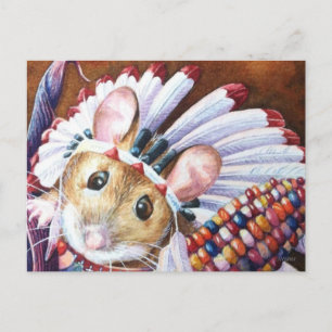 Carte Postale Thanksgiving Native American Mouse Watercolor Art