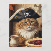 Carte Postale Thanksgiving Pirate Chat Avec Tarte (Devant)