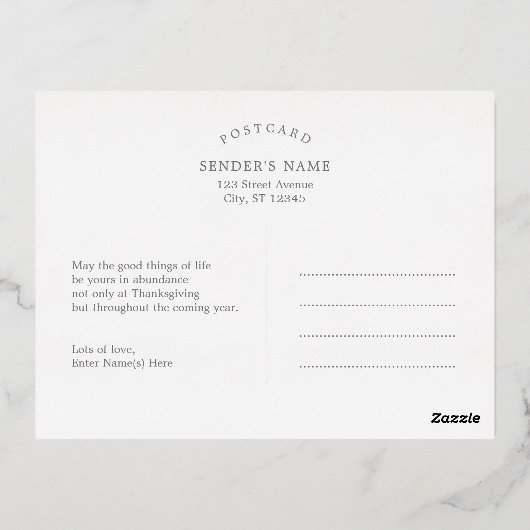 Carte postale Thanksgiving Side Foil (Verso)