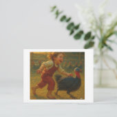 Carte Postale Thanksgiving Turkey Chase, (Debout devant)