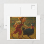 Carte Postale Thanksgiving Turkey Chase, (Devant / Derrière)