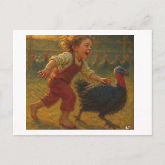 Carte Postale Thanksgiving Turkey Chase, (Devant)