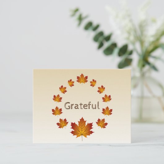 Carte Postale Thanksgiving Wreath Grateful Simple Feuilles d'éra (Debout devant)