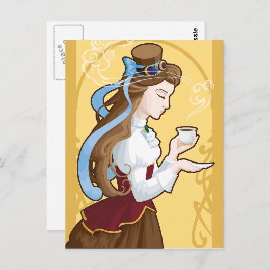 Carte Postale Thé à l'heure steampunk (Devant / Derrière)