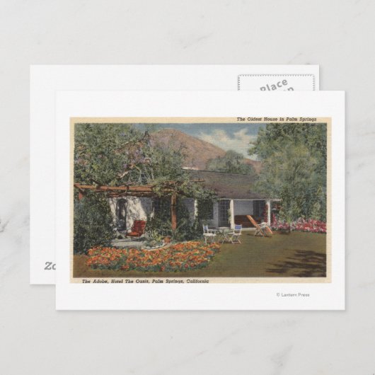 Carte Postale The Adobe (Maison la plus ancienne à Palm Springs) (Devant / Derrière)