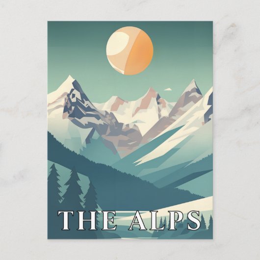 Carte Postale The Alps Retro Geometric European Ski Mountain (Devant)