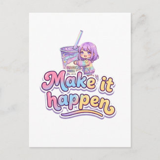 Carte Postale Thé Boba Magique Fille Chibi - "Faites que cela ar