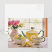 Carte Postale Thé chaud de l'après-midi avec citrons frais (Devant / Derrière)