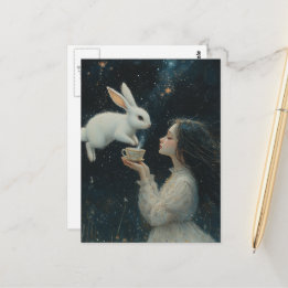 Carte Postale Thé d'Alice avec la fantaisie du lapin